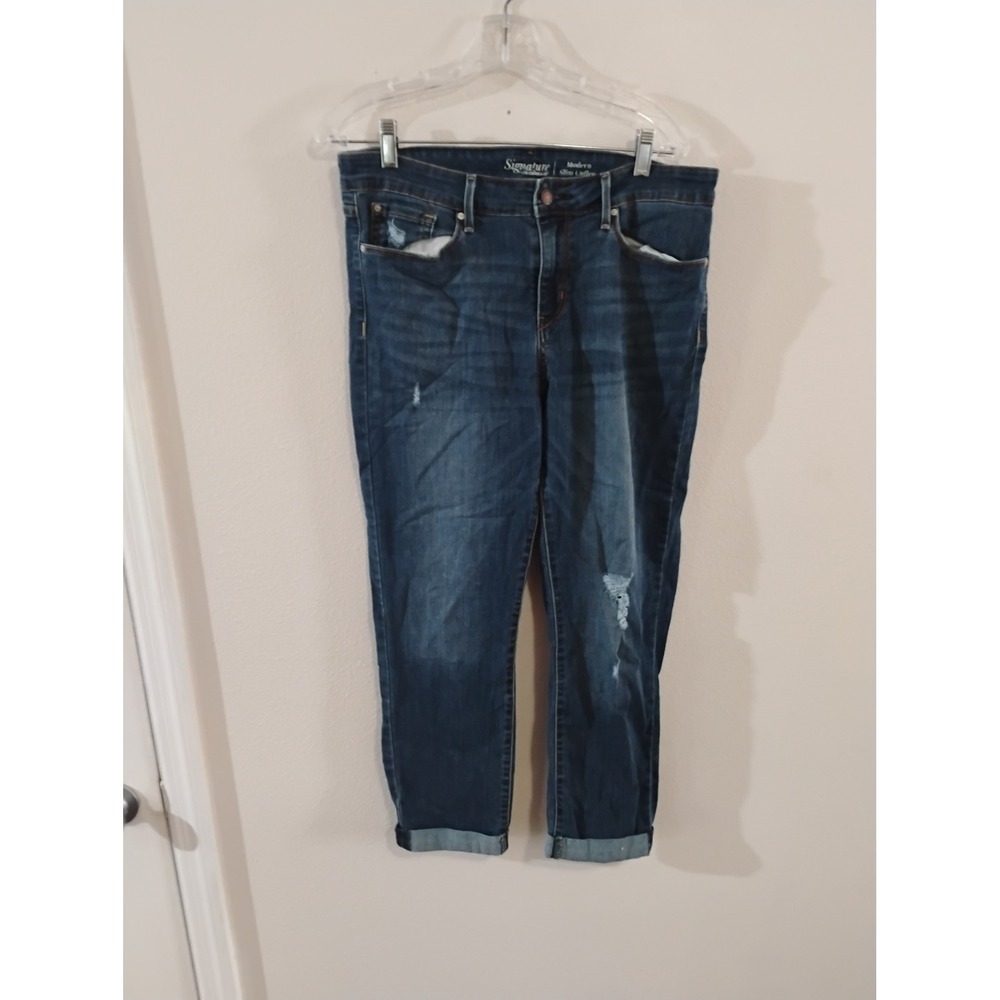 Signature by Levi Strauss & Co Modern Slim Cuffed Distressed Jeans Blue Size 14